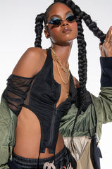 DIABOLICAL RUCHED LONG SLEEVE MESH BLOUSE