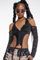 DIABOLICAL RUCHED LONG SLEEVE MESH BLOUSE