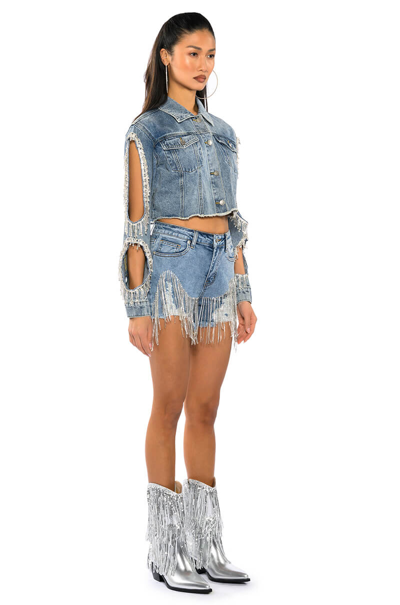 DIAMOND CUT OUT CROP DENIM JACKET