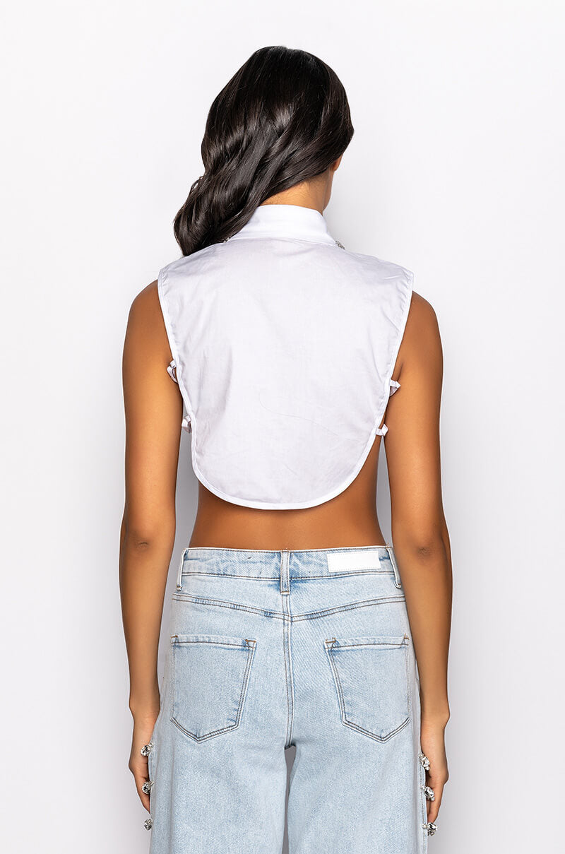 ASTRID RHINESTONE SLEEVELESS BUTTON DOWN