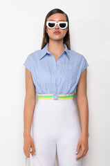 DIRTY MARTINI CROPPED SHORT SLEEVE POPLIN BLOUSE