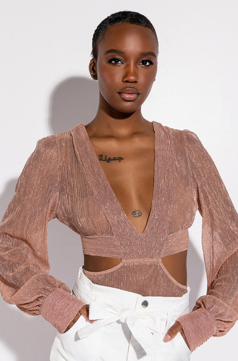 ELLA DEEP V LONG SLEEVE BODYSUIT WITH CUTOUTS