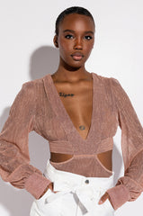ELLA DEEP V LONG SLEEVE BODYSUIT WITH CUTOUTS