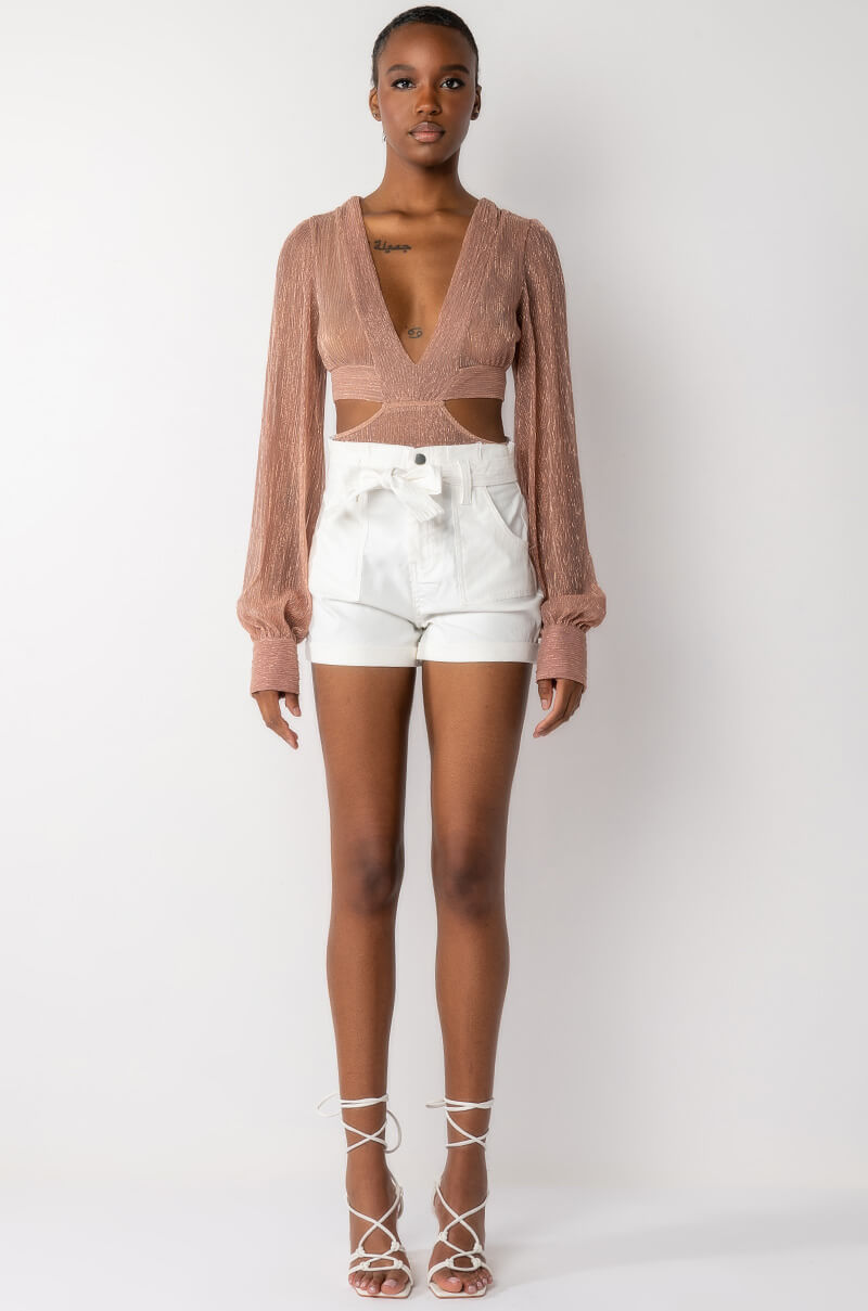 ELLA DEEP V LONG SLEEVE BODYSUIT WITH CUTOUTS