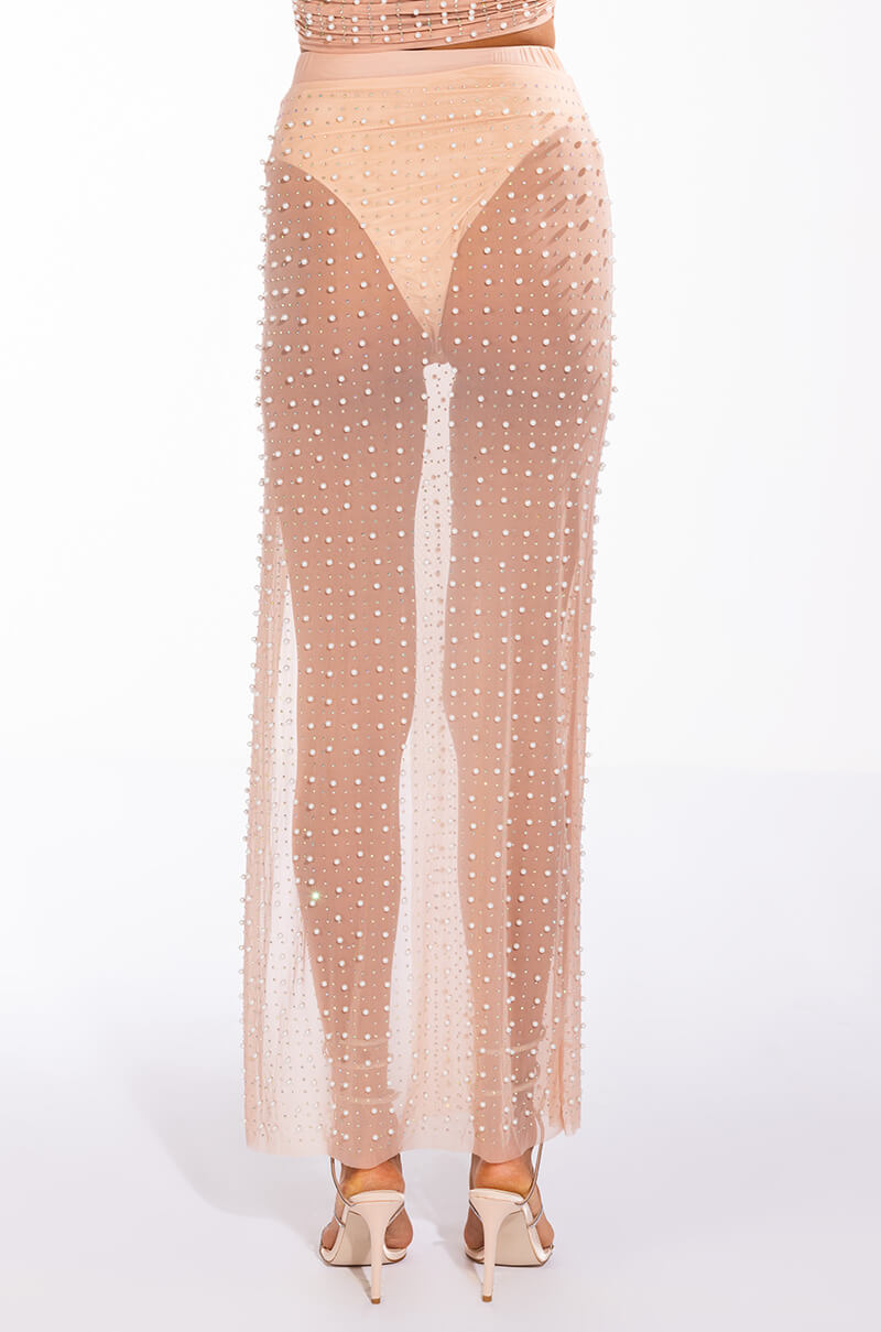 DIONNE EMBELLISHED HIGH SLIT MESH MAXI SKIRT