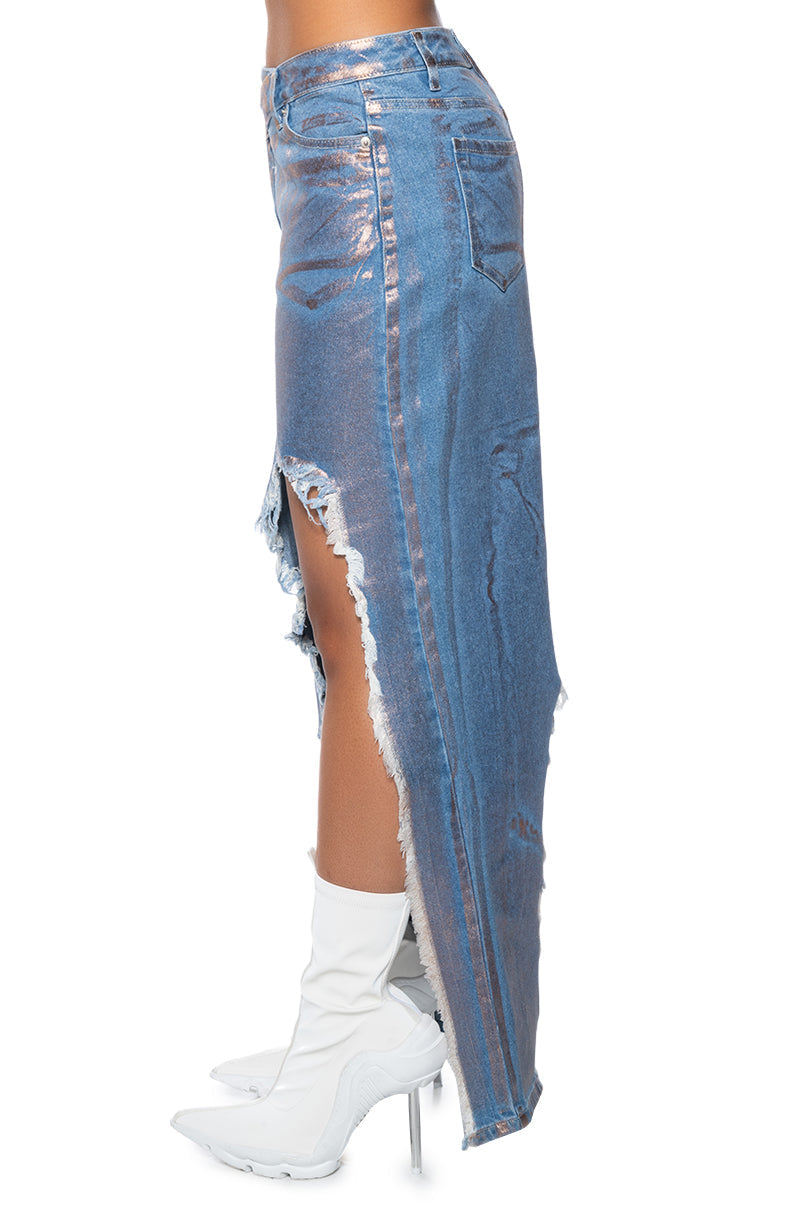 DIVINE TIMING CUT OUT METALLIC DENIM SKIRT
