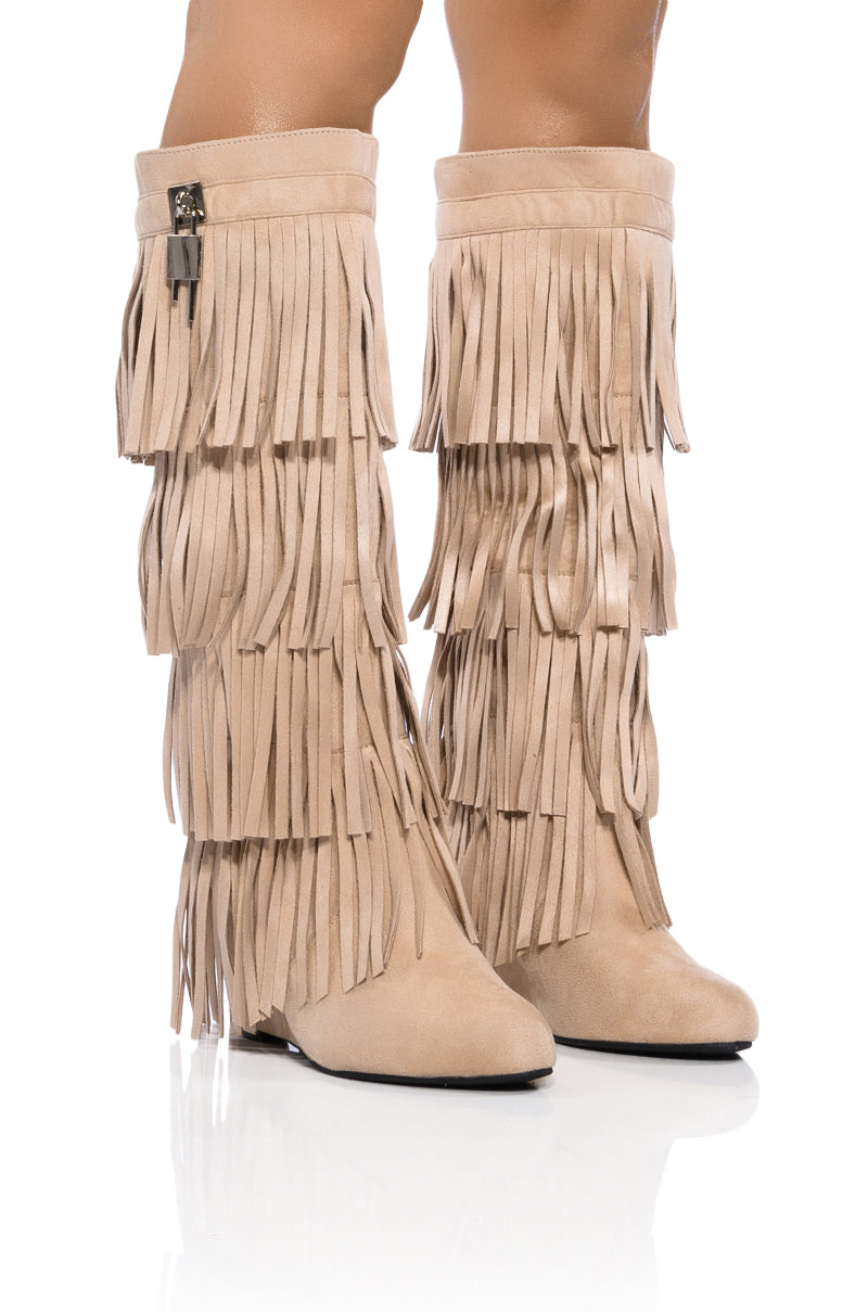 DIXIE FRINGE FOLD OVER BOOT IN KHAKI