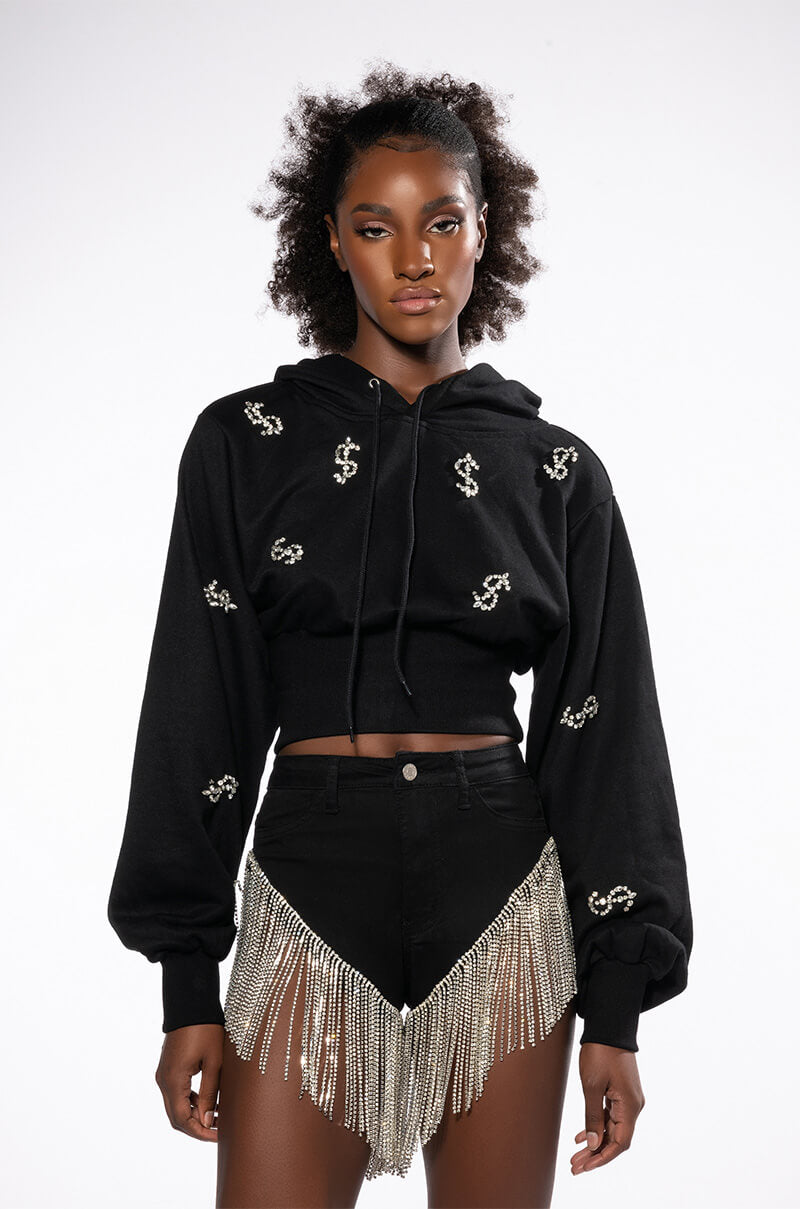 DOLLARS ON MY MIND RHINESTONE SWEATSHIRT