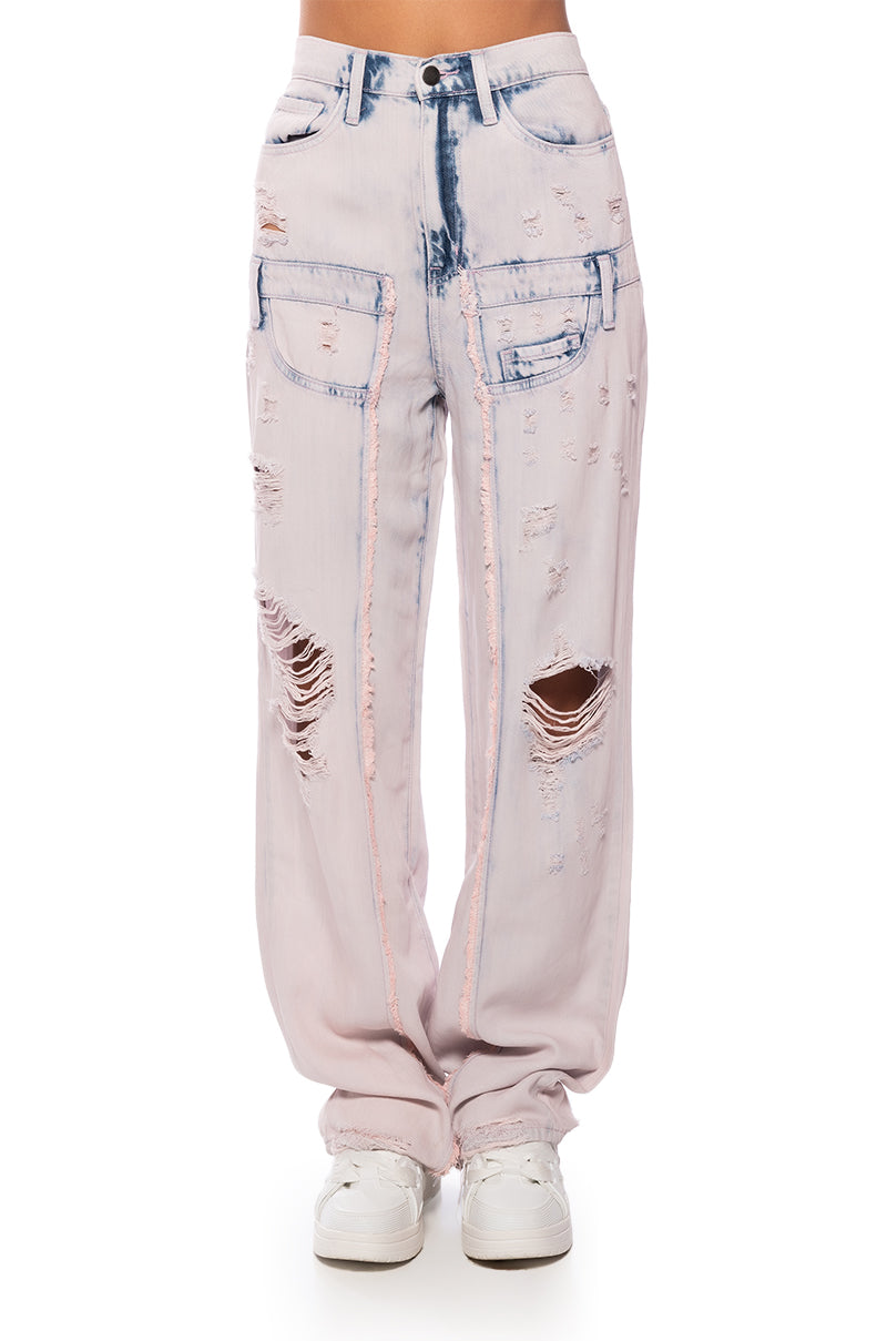 DOLLY PINK ACID WASH RELAXED FIT JEANS