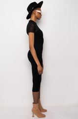 MESH LONG SLEEVE RIBBED MIDI DRESS