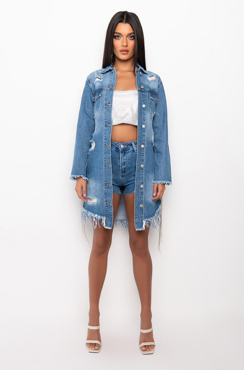 DONT STOP ME HIGH WAISTED RHINESTONES STRIPES JEANS SHORTS