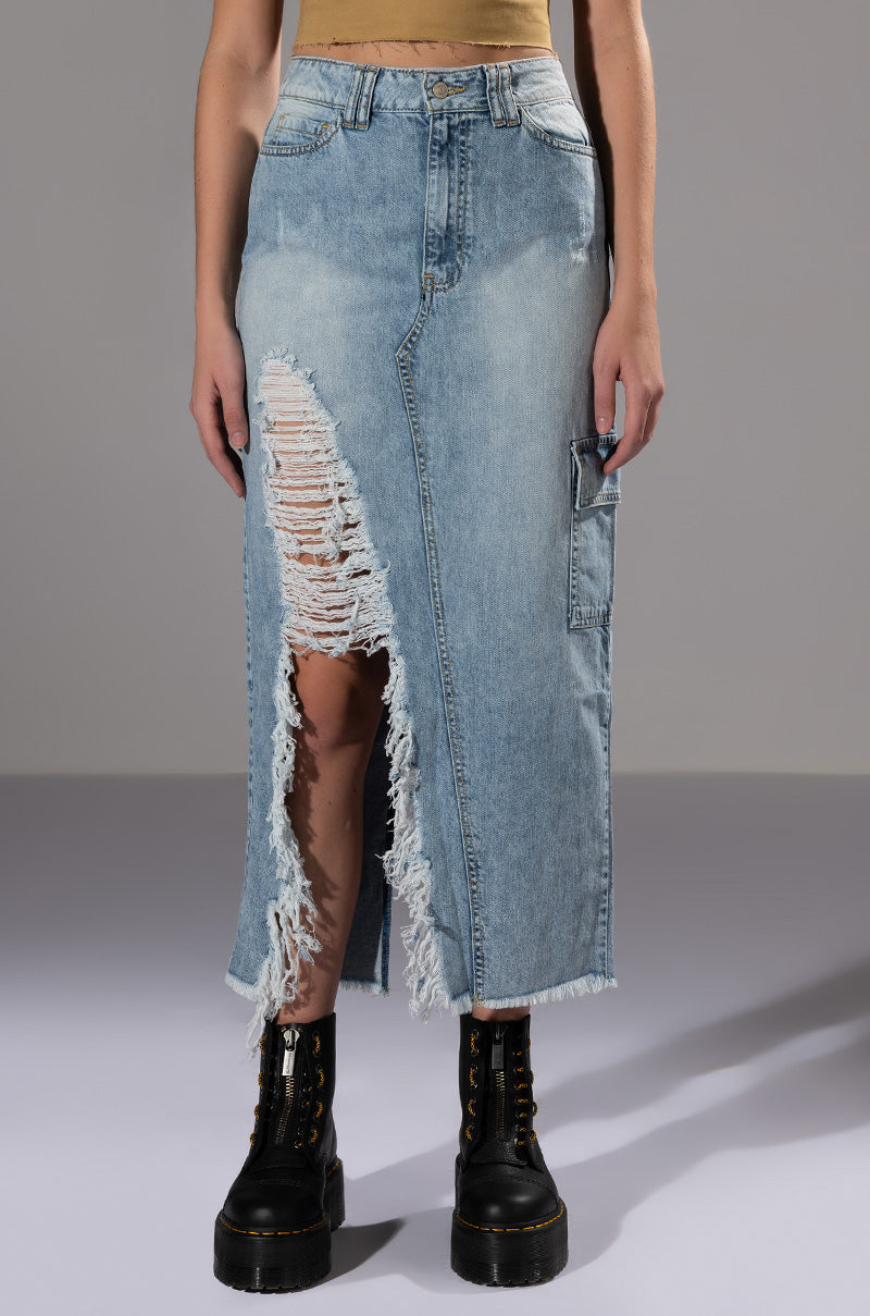DOUBLE OHS CARGO DISTRESSED MIDI SKIRT