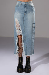 DOUBLE OHS CARGO DISTRESSED MIDI SKIRT