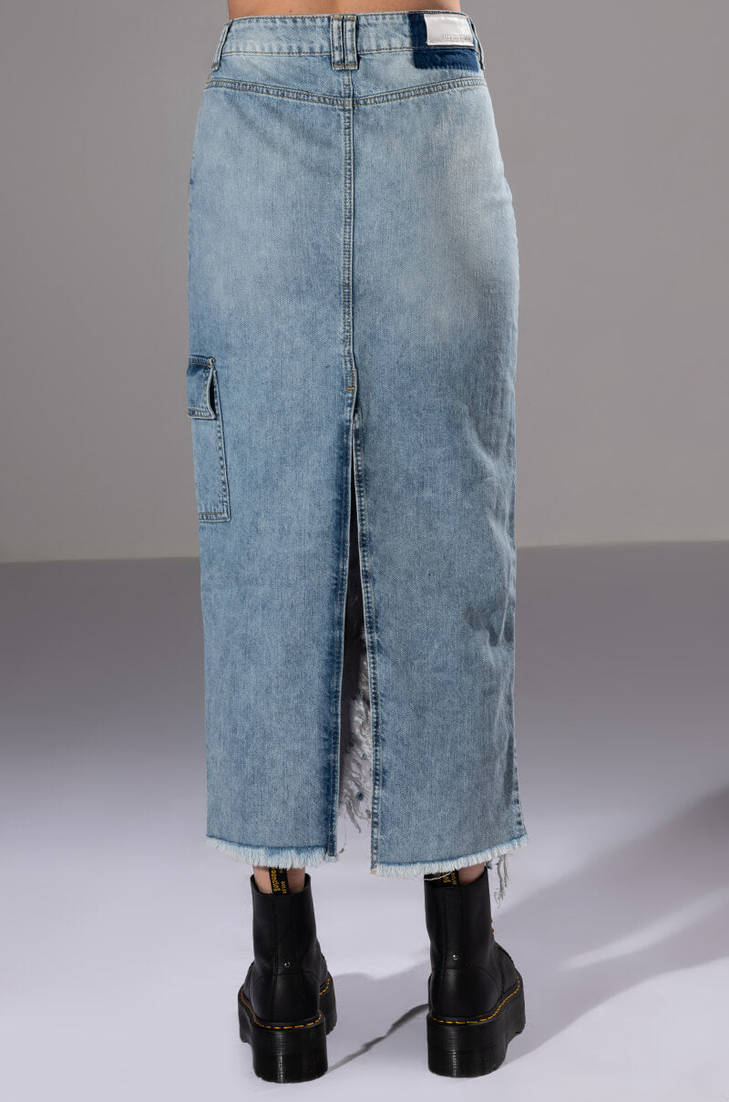DOUBLE OHS CARGO DISTRESSED MIDI SKIRT