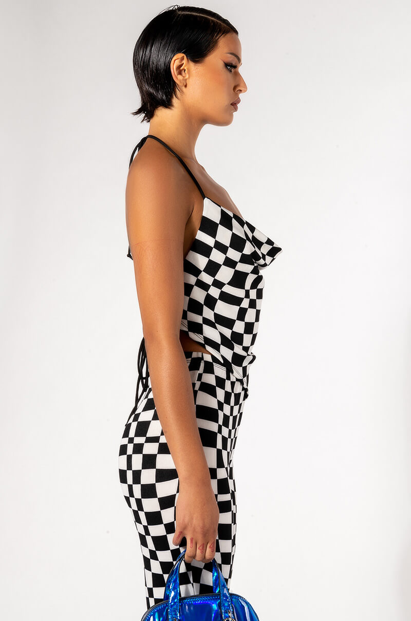 DOWN TO BUSINESS COWL NECK MESH CROP TOP