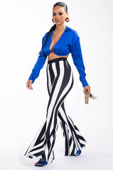 DOWN TO THE WIRE CROPPED LONG SLEEVE V NECK SATIN BLOUSE