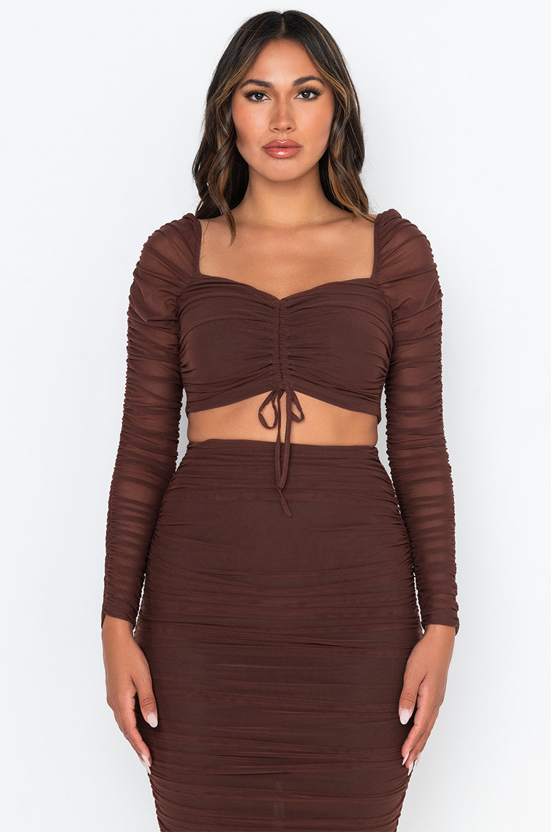 DRAMA FREE CINCHED MESH BLOUSE