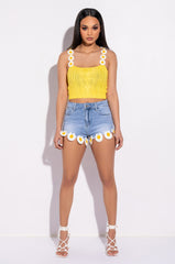 DREAMING DAISIES HIGH WAIST DENIM SHORT