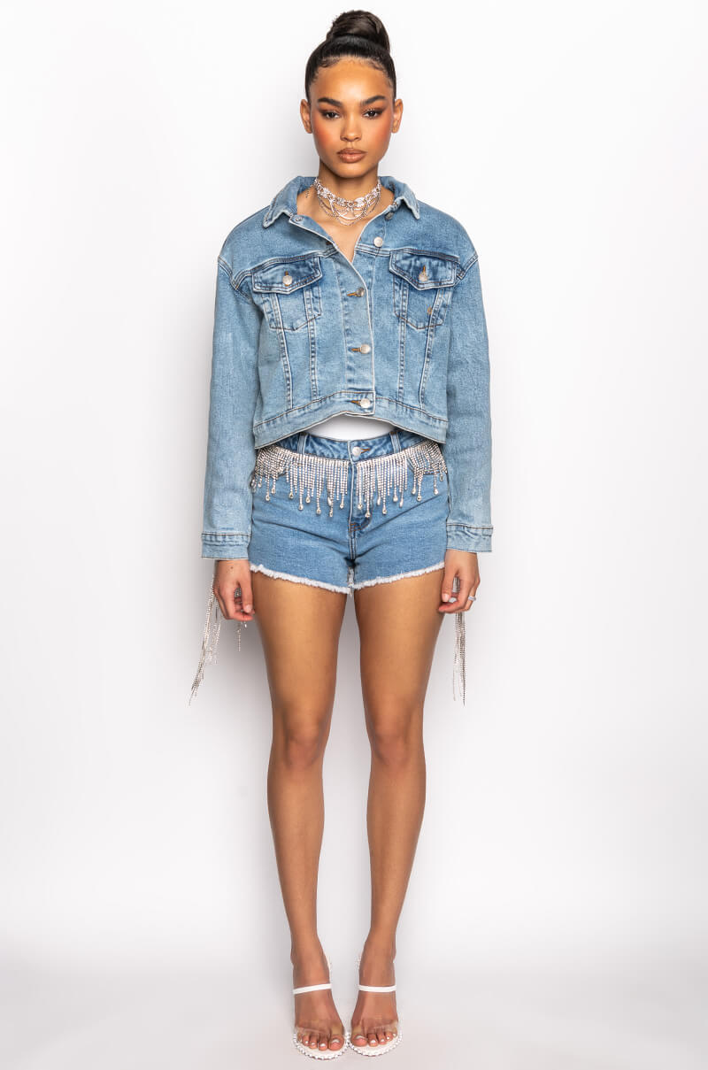 DRIPPIN EMBELLISHED CUT OFF DENIM SHORT
