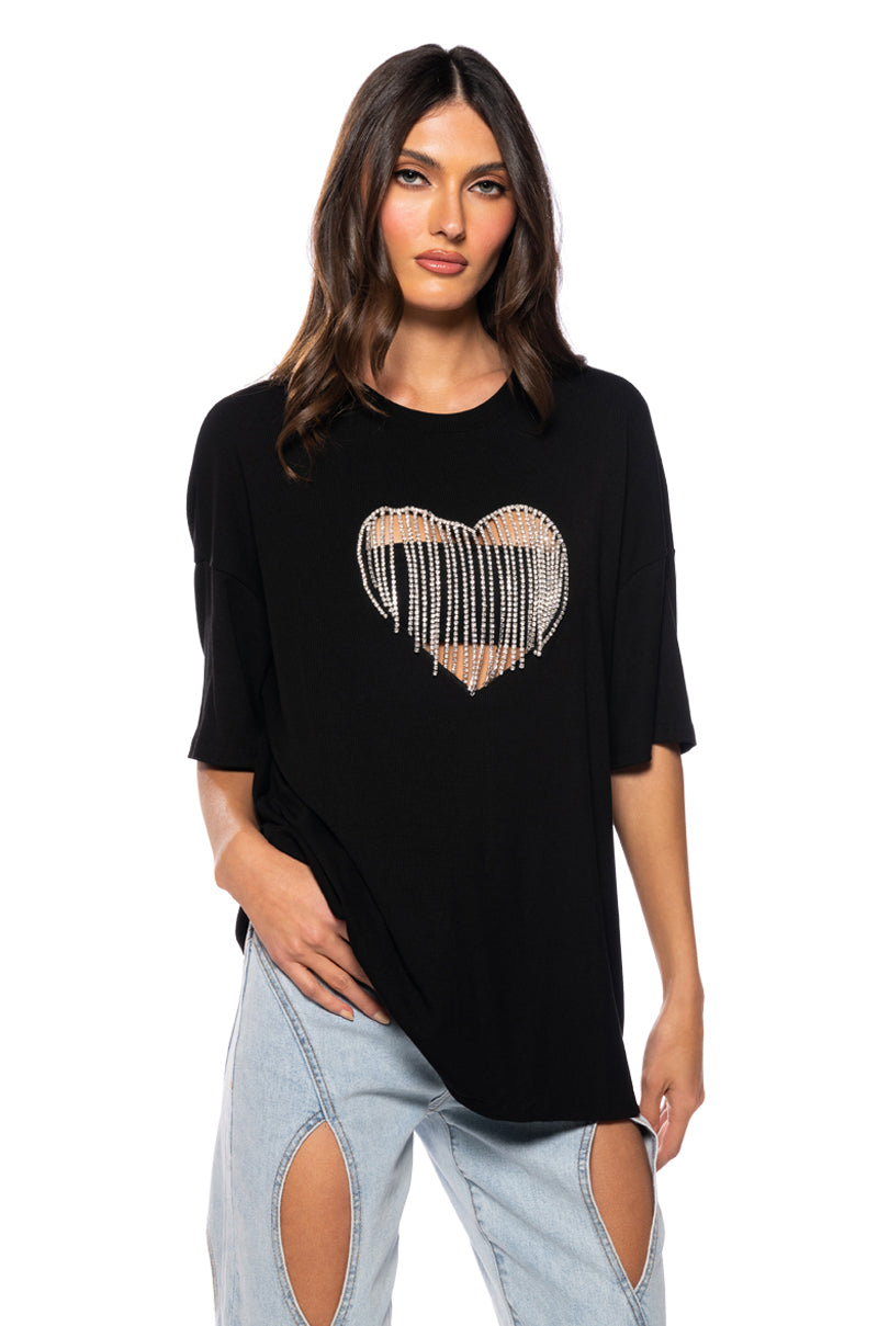 DRIPPING RHINESTONE HEART OVERSIZED TSHIRT