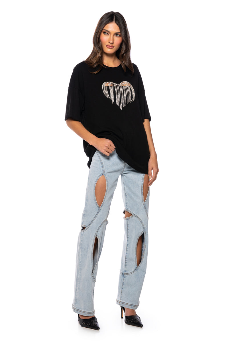 DRIPPING RHINESTONE HEART OVERSIZED TSHIRT