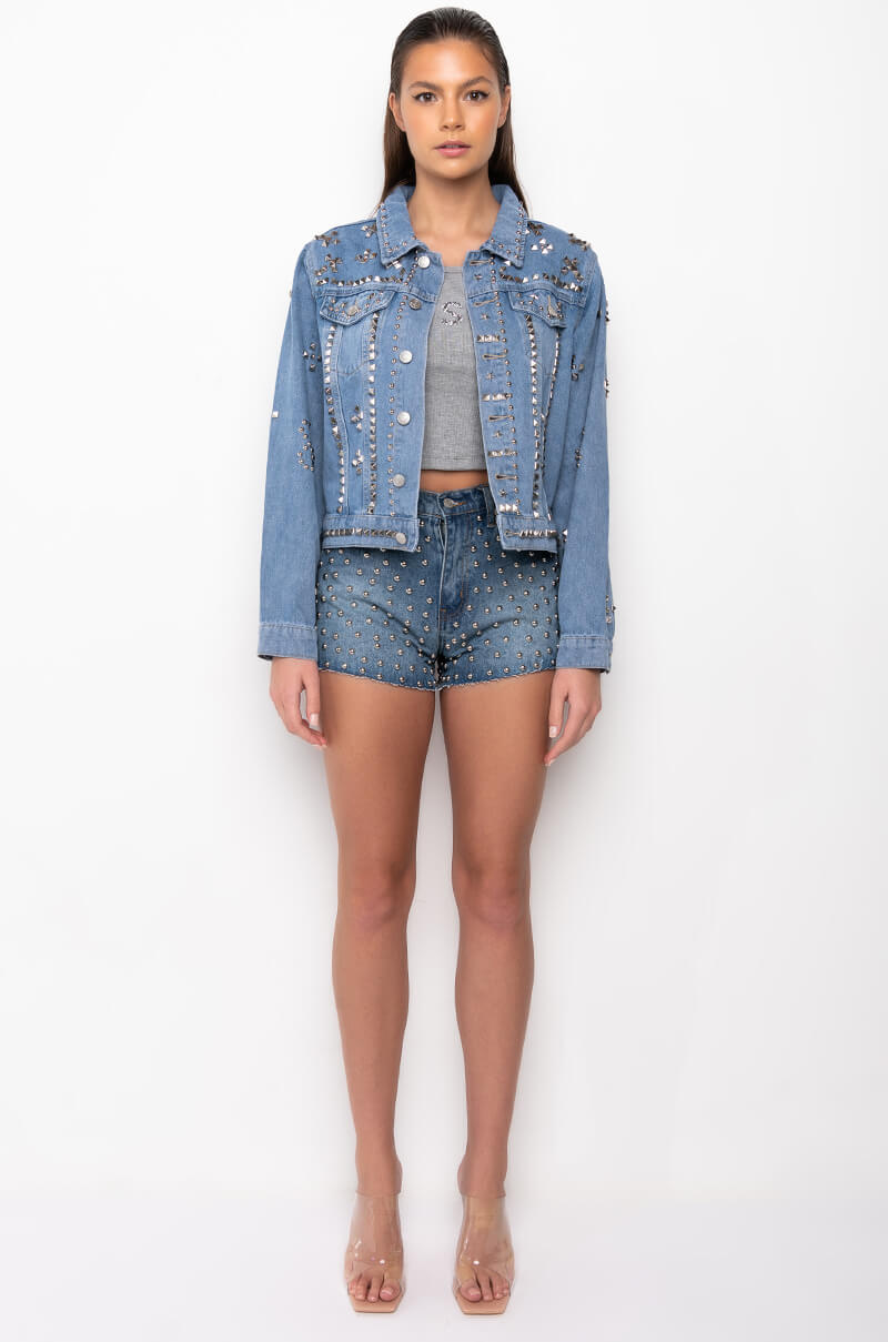 DROPLET STUD DENIM SHORTS
