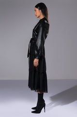 CROP PU TRENCH WITH CHIFFON SKIRT
