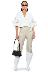 EASY DOES IT RUFFLE SLEEVE CROP BLAZER