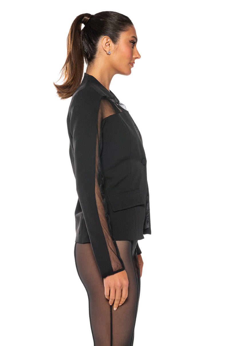 EASY GOING MESH BLAZER IN BLACK