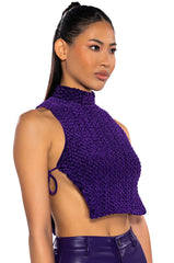ECHO SMOCKED VELVET SLEEVELESS TOP