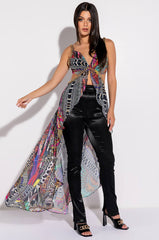 EDGE OF PARADISE SLEEVELESS CHIFFON CUTOUT HIGH LOW BLOUSE
