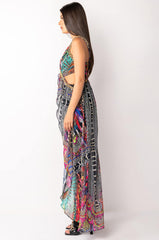EDGE OF PARADISE SLEEVELESS CHIFFON CUTOUT HIGH LOW BLOUSE