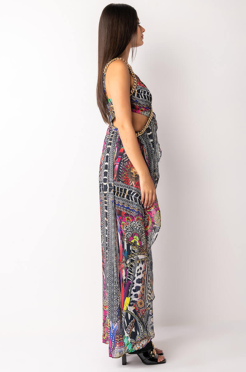 EDGE OF PARADISE SLEEVELESS CHIFFON CUTOUT HIGH LOW BLOUSE