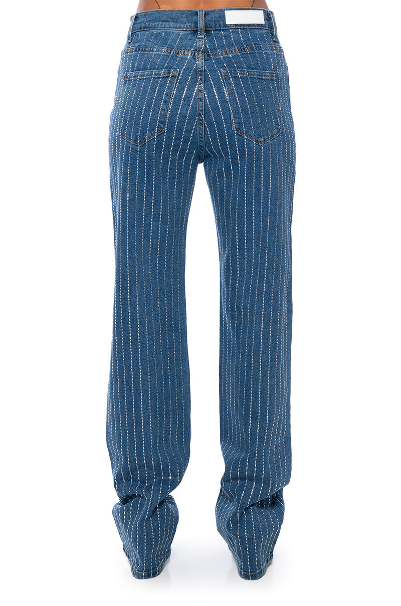 EFFORTLESS GLAM RHINESTONE STRIPE WIDE LEG JEAN