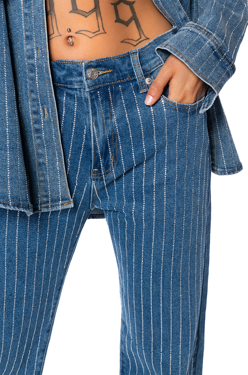 EFFORTLESS GLAM RHINESTONE STRIPE WIDE LEG JEAN
