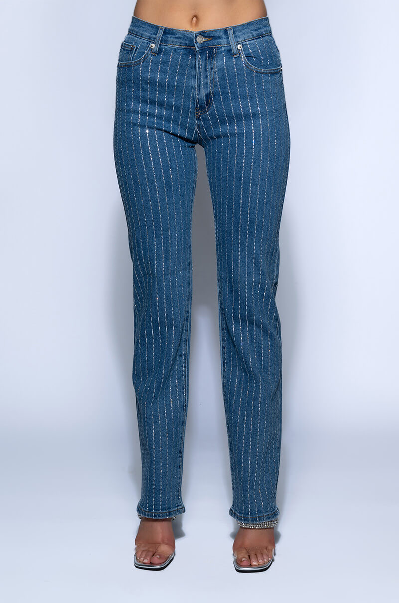 EFFORTLESS GLAM RHINESTONE STRIPE WIDE LEG JEAN