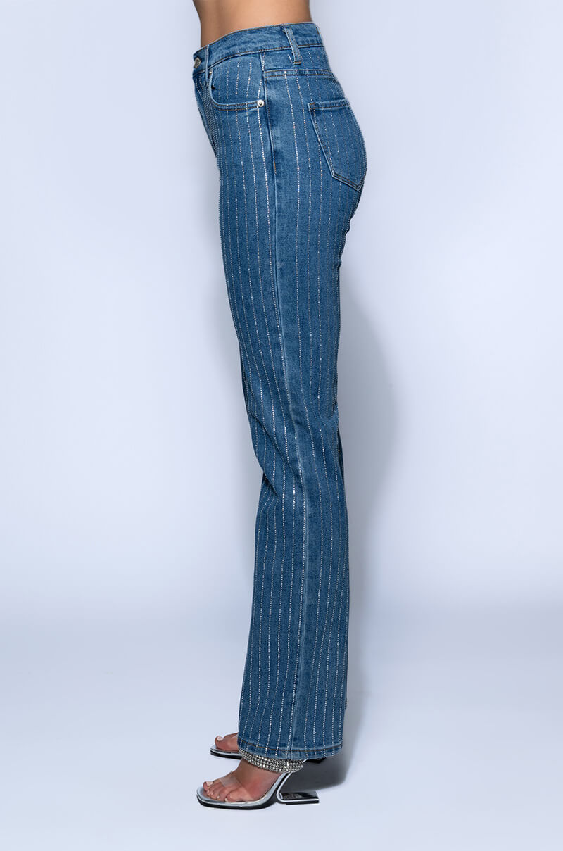 EFFORTLESS GLAM RHINESTONE STRIPE WIDE LEG JEAN
