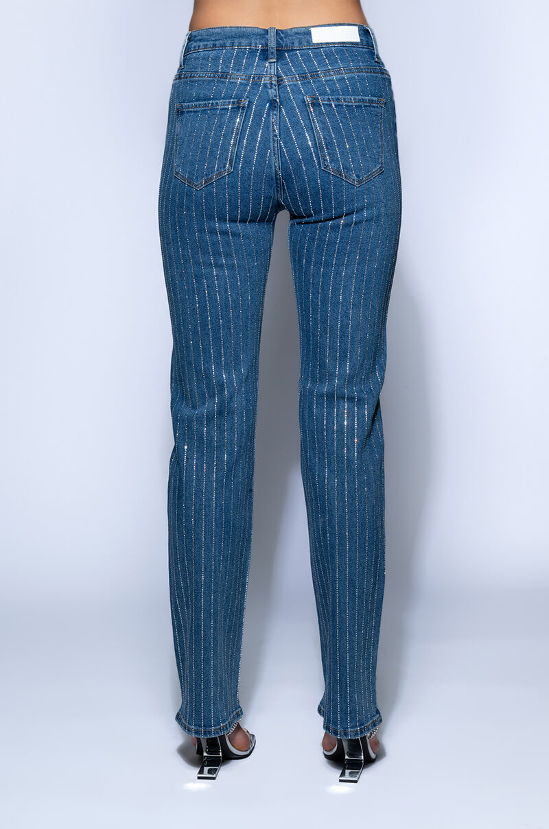 EFFORTLESS GLAM RHINESTONE STRIPE WIDE LEG JEAN