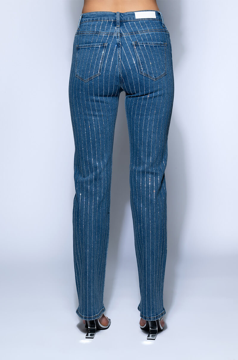 EFFORTLESS GLAM RHINESTONE STRIPE WIDE LEG JEAN