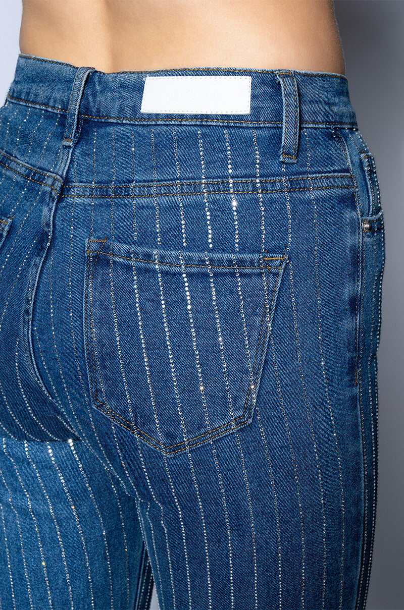 EFFORTLESS GLAM RHINESTONE STRIPE WIDE LEG JEAN