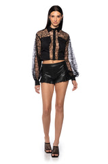 EFFORTLESS PUFF SLEEVE TULLE BLOUSE IN BLACK