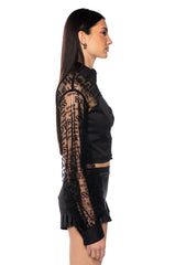 EFFORTLESS PUFF SLEEVE TULLE BLOUSE IN BLACK