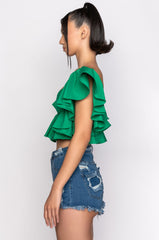 JUNO RUFFLE SLEEVE CROPPED BLOUSE