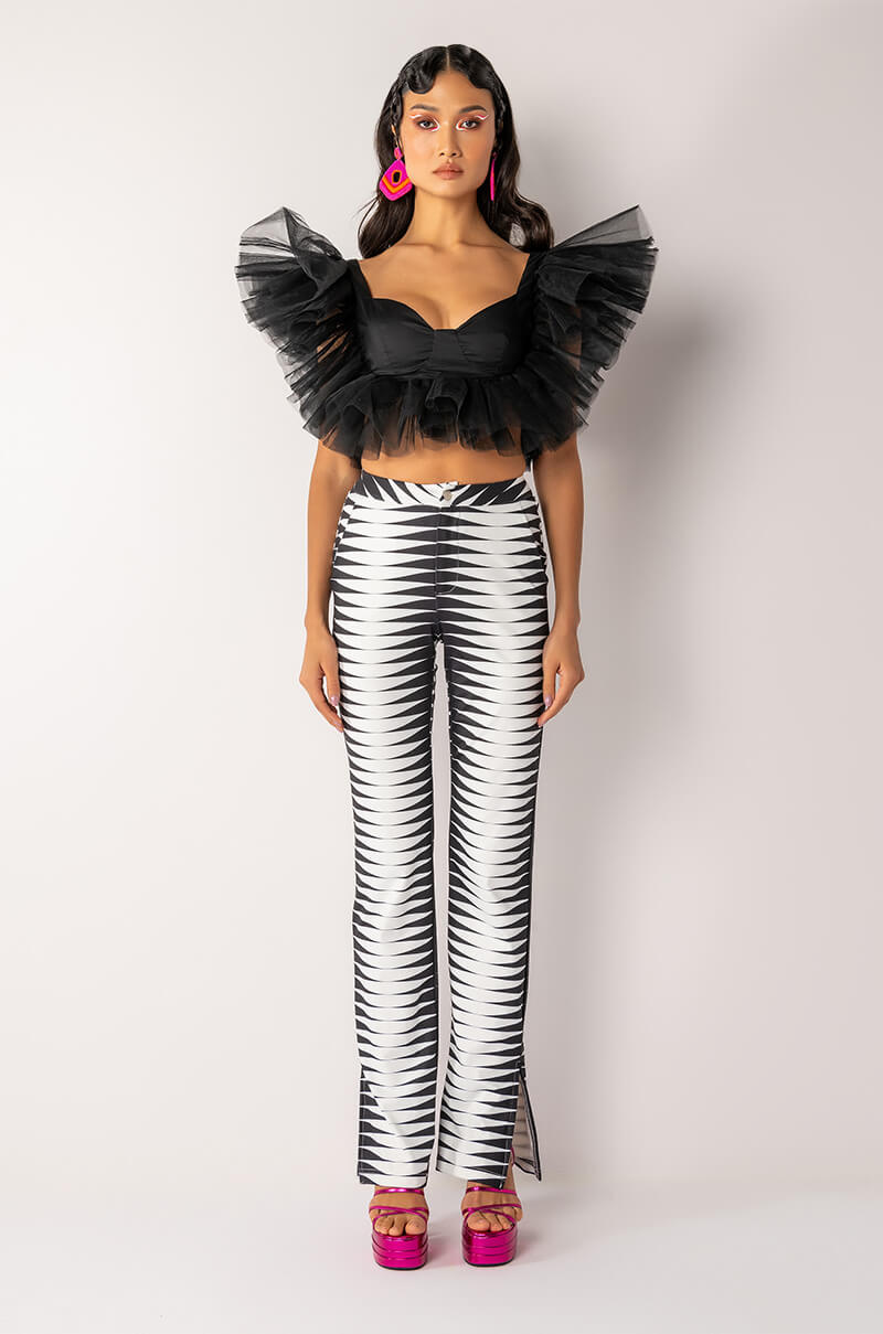 ELECTRIFY HIGH WAISTED FLARED TROUSERS