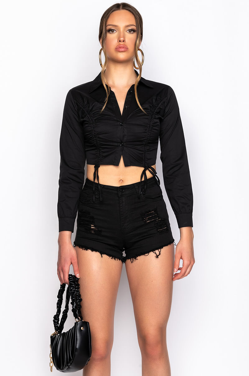 ELENA RUCHED PUFF SLEEVE BLOUSE