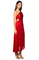 ELEVATE ME PLEATED CUT OUT METALLIC MIDI DRESS