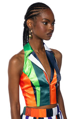 ELIANA SATIN SLEEVELESS COLLARED BLOUSE