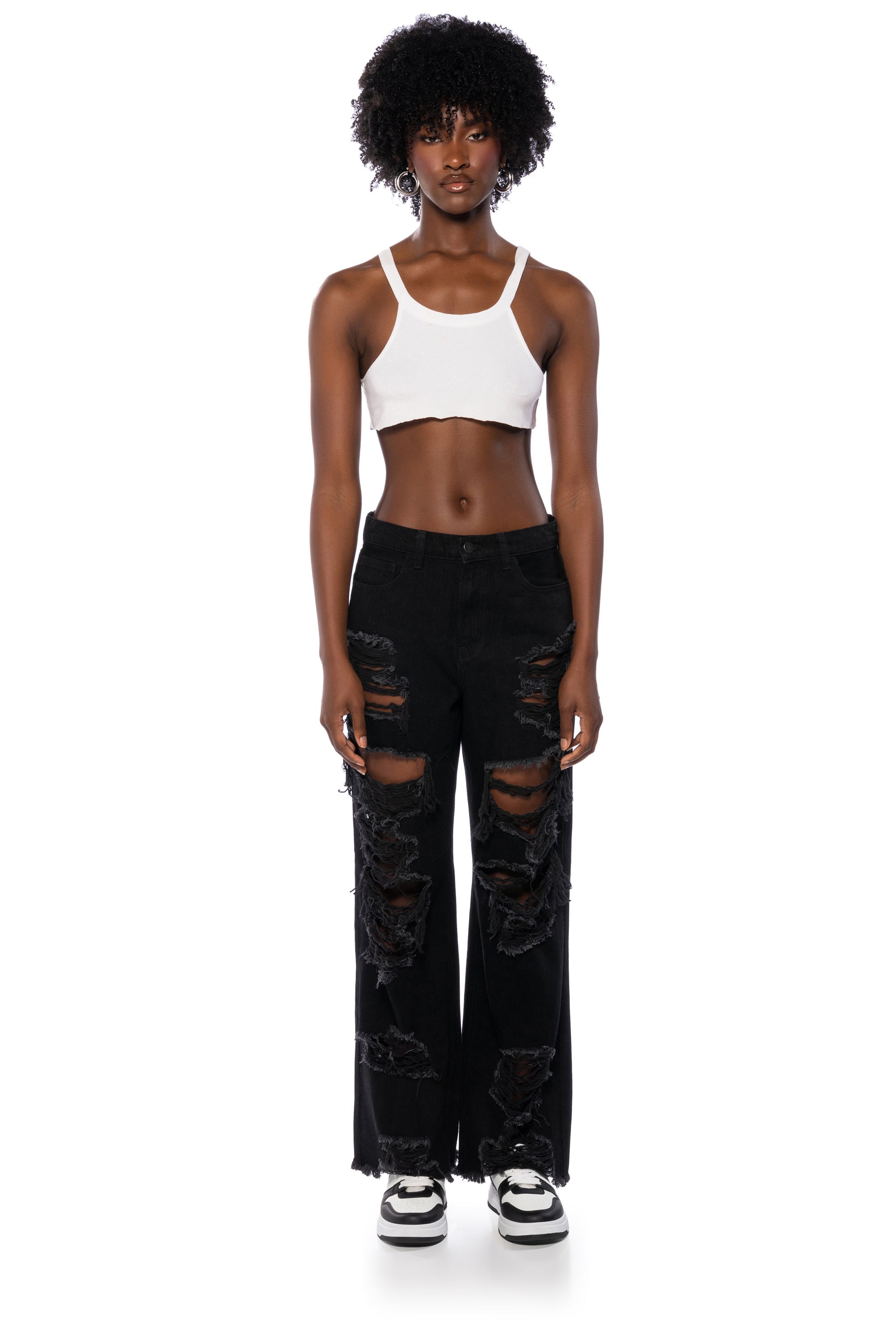 ELLA BELLA HIGH RISE WIDE LEG DISTRESSED JEANS
