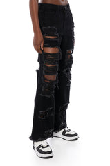 ELLA BELLA HIGH RISE WIDE LEG DISTRESSED JEANS