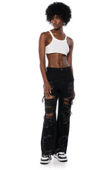 ELLA BELLA HIGH RISE WIDE LEG DISTRESSED JEANS